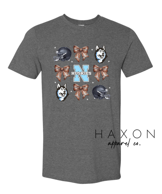 NORTH HUSKIES FOOTBALL BOWS tee