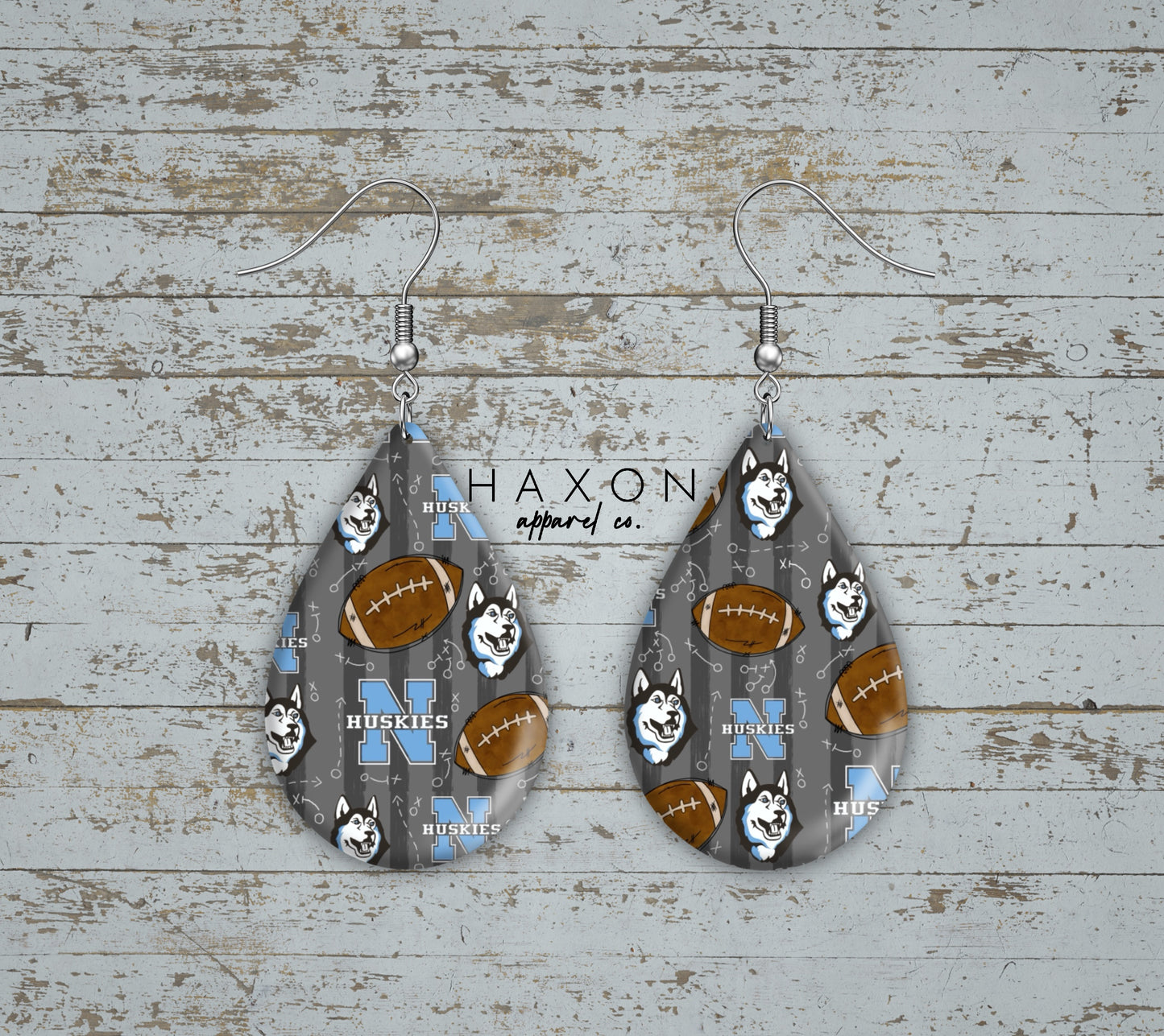 HUSKY FOOTBALL EARRINGS